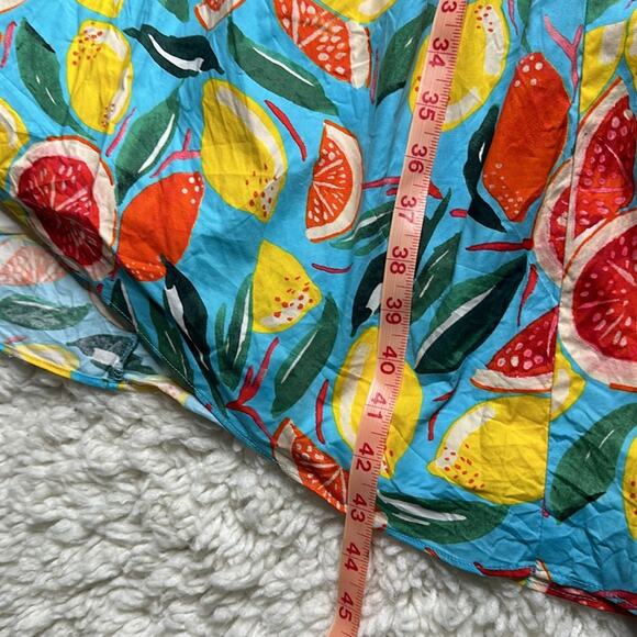 Donna Morgan Colorful Fruit Citrus Lemon Oranges Puff Sleeve MIDI Tier Dress R16 - Picture 11 of 11